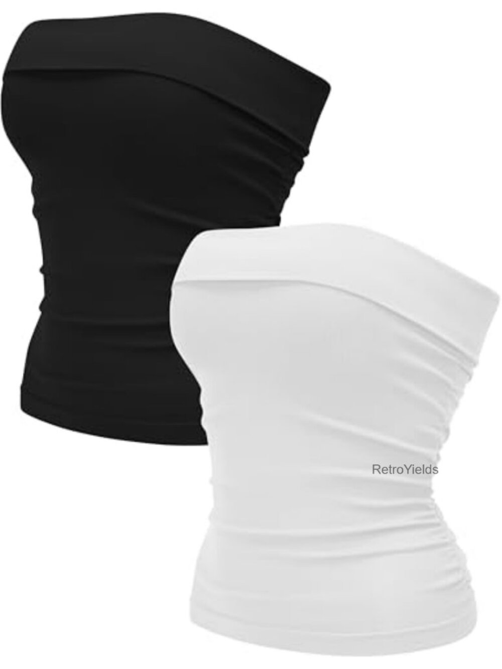 Seamless Ribbed Strapless Tube Top Womens Foldover Crop Tank